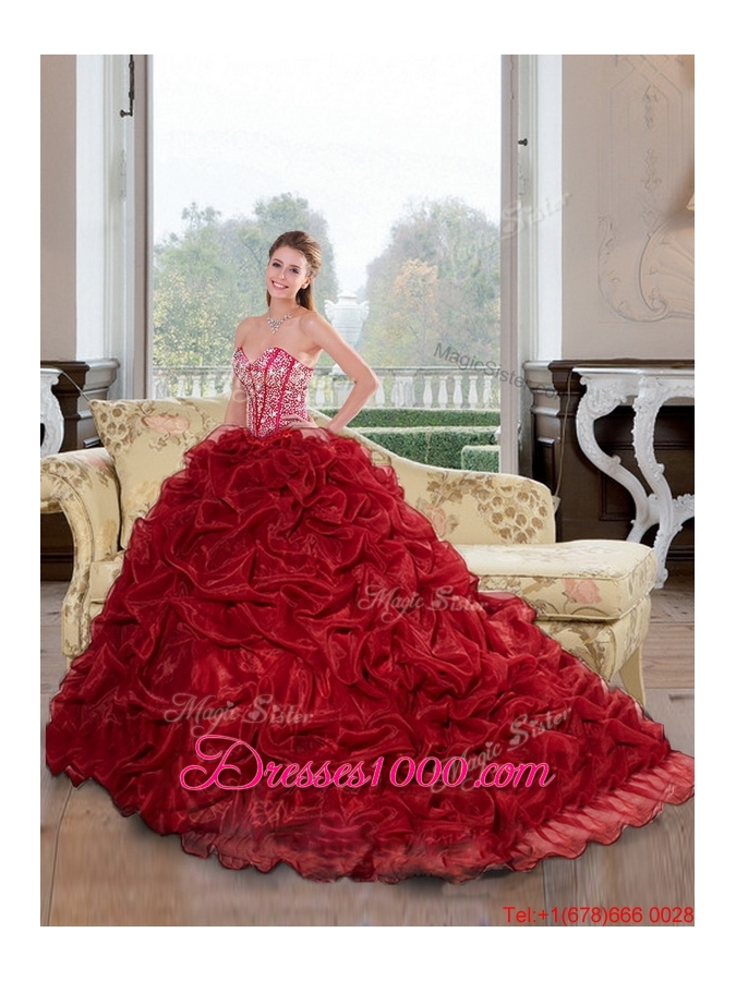 Fashionable Sweetheart Beading and Pick Ups 2015 Quinceanera Dresses in Wine Red