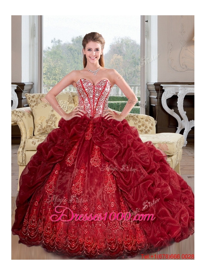 Fashionable Sweetheart Beading and Pick Ups 2015 Quinceanera Dresses in Wine Red