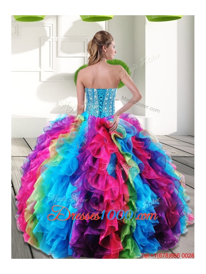 Sweetheart Multi Color Vestidos de Quinceanera with Beading and Ruffles