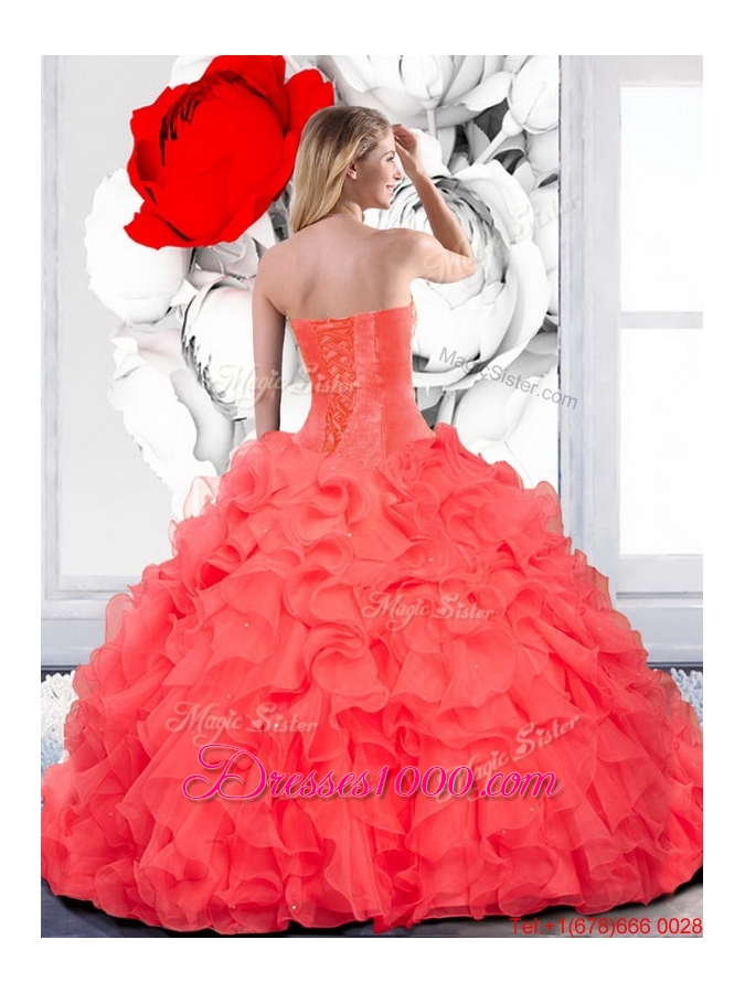 2015 Designer Beading and Ruffles Sweetheart Quinceanera Gown in Teal