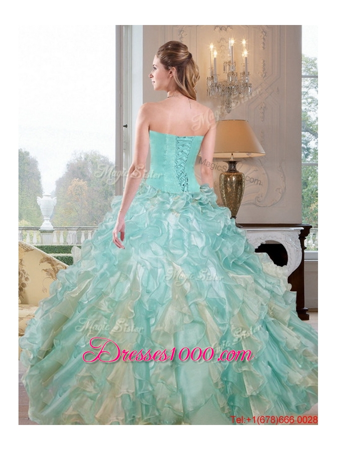 2015 Designer Sweetheart Dress for Quince with Beading and Ruffles