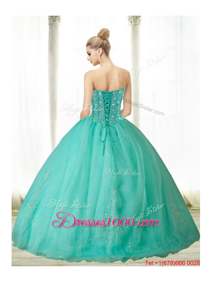 2015 Fashionable Beading and Appliques Turquoise Sweetheart Quinceanera Dresses