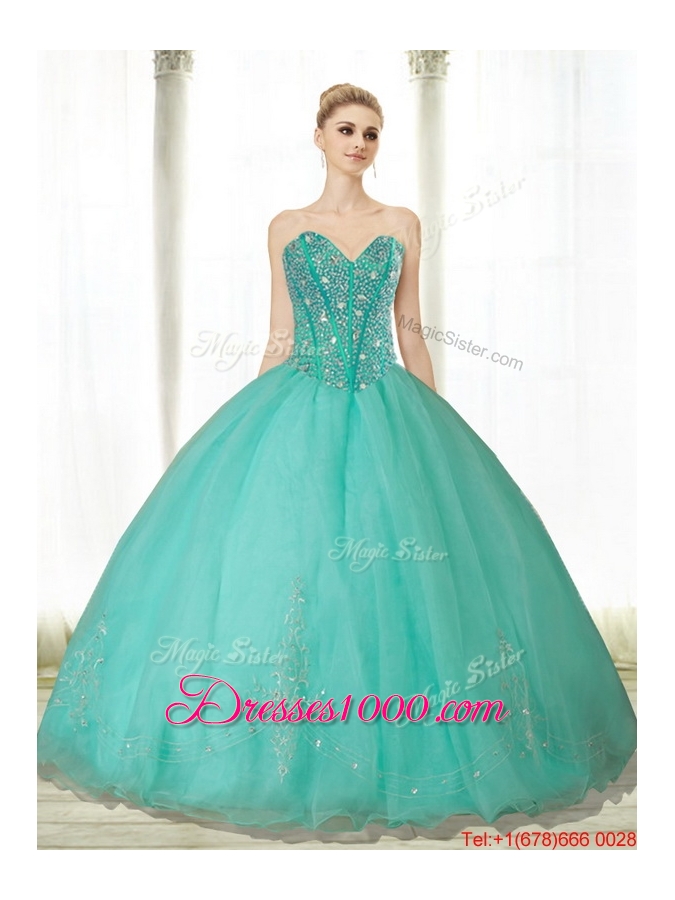 2015 Fashionable Beading and Appliques Turquoise Sweetheart Quinceanera Dresses