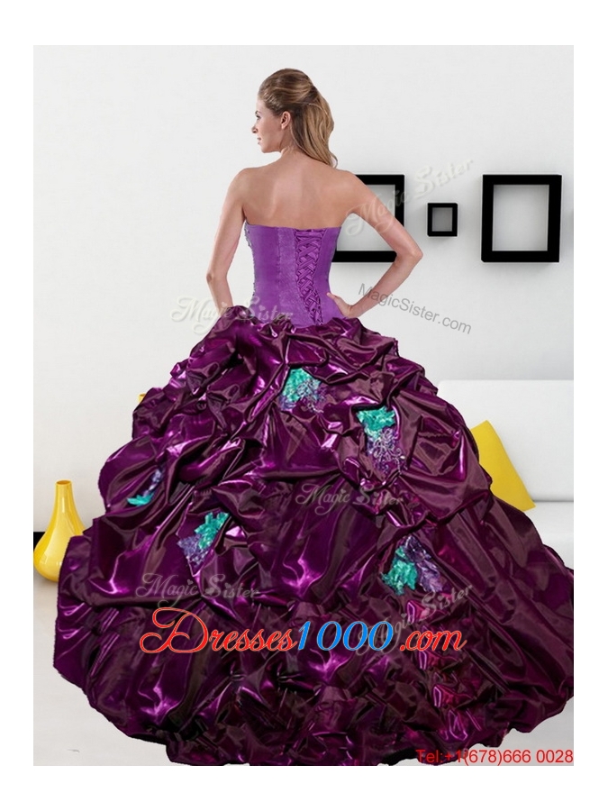 2015 MultiColored Sweetheart Quinceanera Dresses with Pick Ups and Appliques