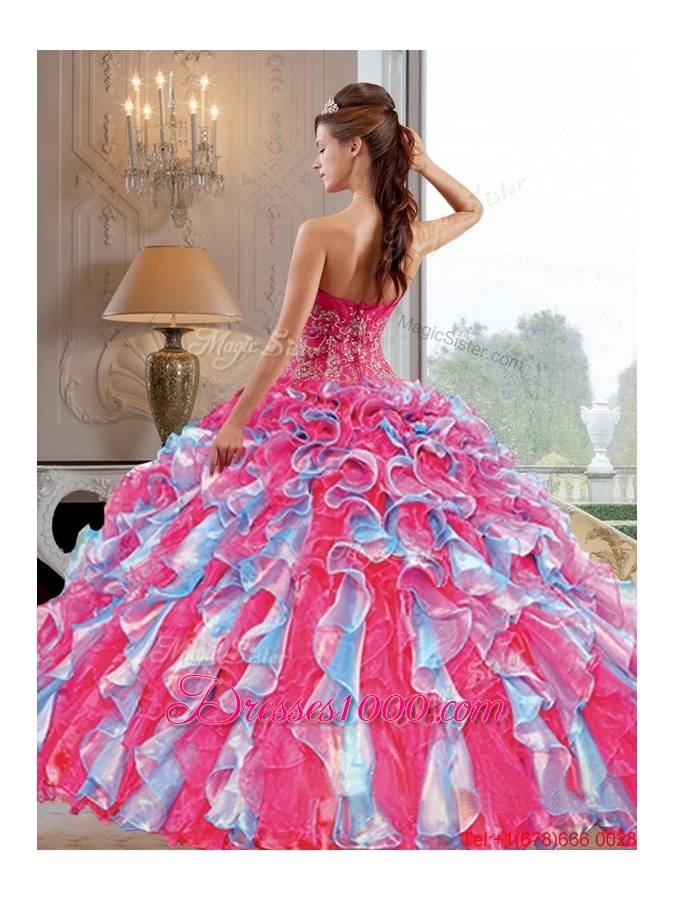 2015 New Style Ball Gown Quinceanera Dress with Appliques and Ruffles