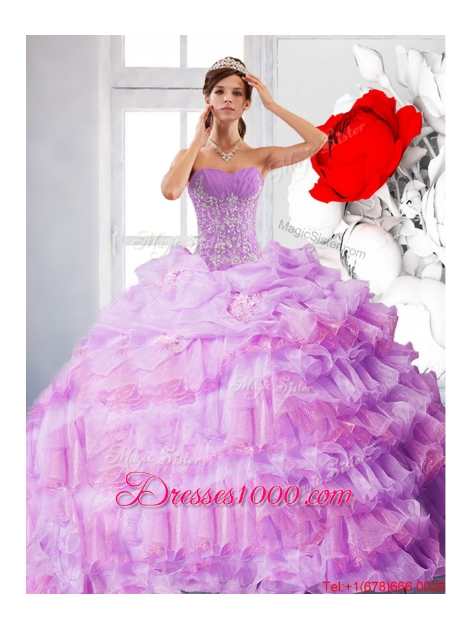 Artistic Strapless Appliques and Ruffles 2015 Sweet Fifteen Dress in Lilac