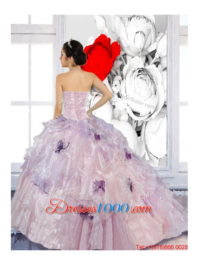 Beading and Appliques 2015 Multi Colored Quinceanera Dresses with Brush Train