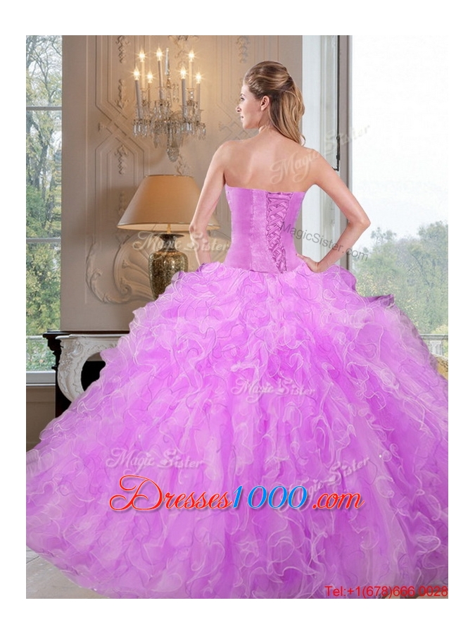Comfortable Sweetheart Beading and Ruffles Lilac Sweet Fifteen Dresses for 2015