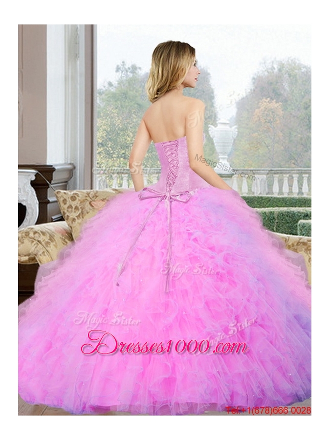 Designer Beading and Ruffles Sweetheart Quinceanera Gown for 2015