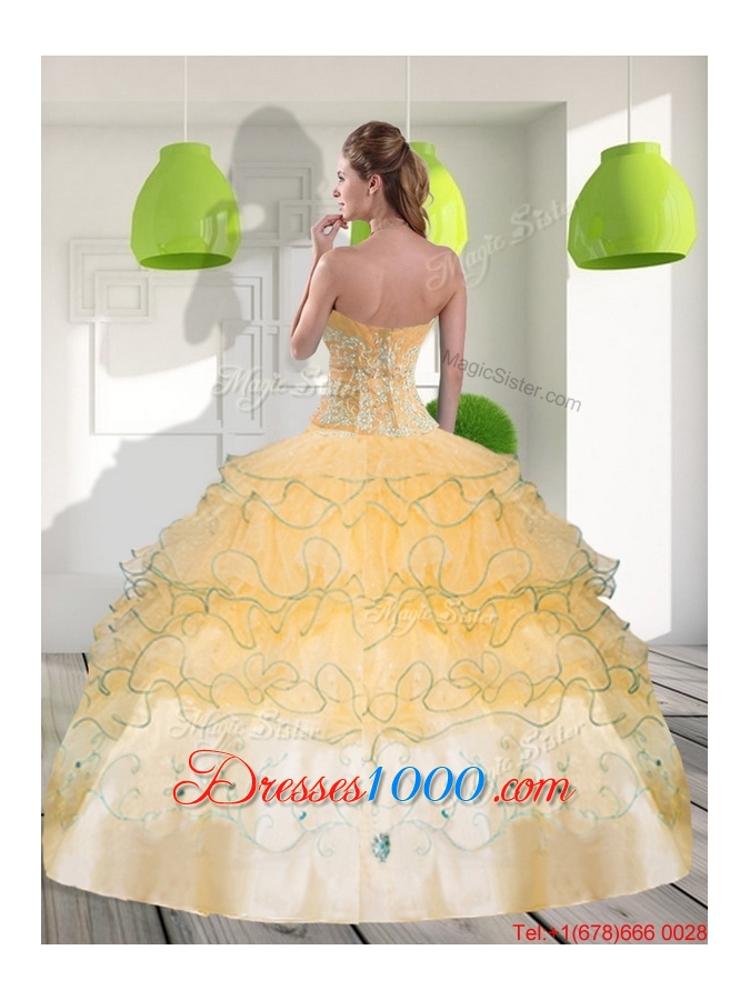 Designer Sweetheart 2015 Quinceanera Dresses with Appliques and Ruffled Layers