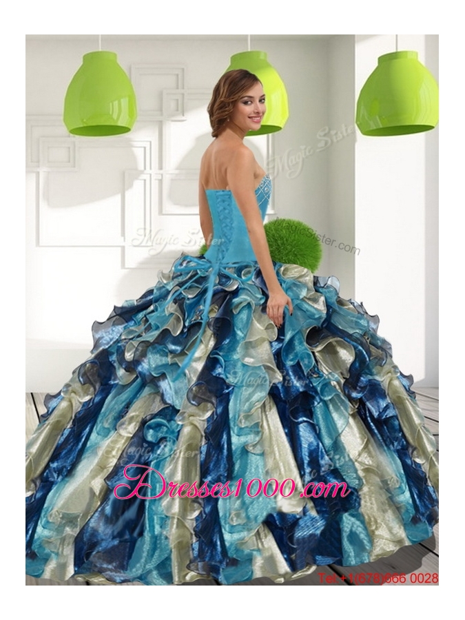 Fashionable Multi Color Quinceanera Dresses with Beading and Ruffles for 2015