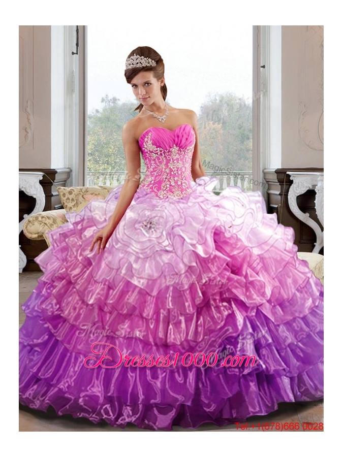 Fashionable Sweetheart 2015 Quinceanera Dress with Appliques and Ruffled Layers