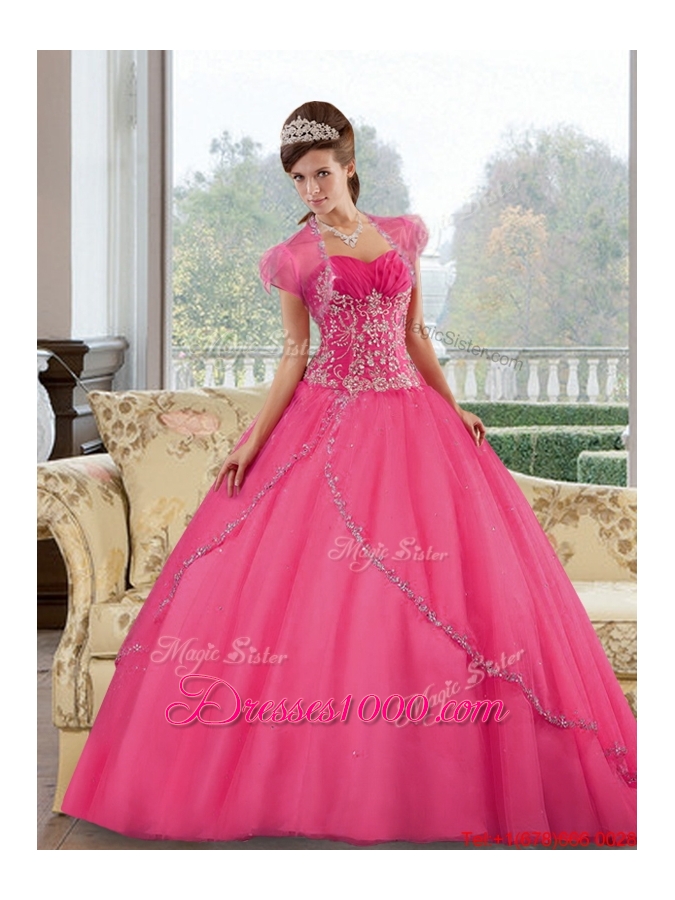 Fashionable Sweetheart Floor Length 2015 Quinceanera Gown with Appliques