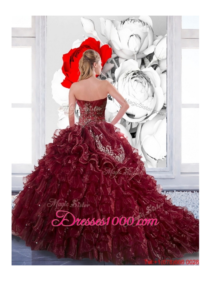 Gorgeous Sweetheart Wine Red 2015 Quinceanera Dress with Appliques and Ruffles