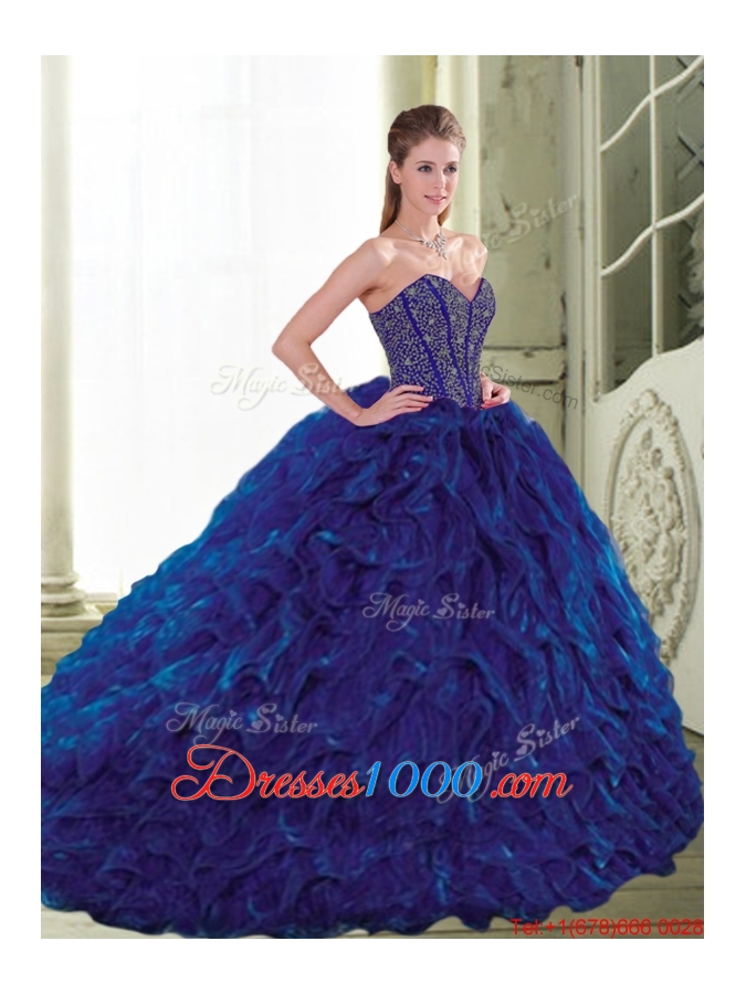Most Popular Beading and Ruffles Sweetheart Ball Gown Quinceanera Dresses for 2015