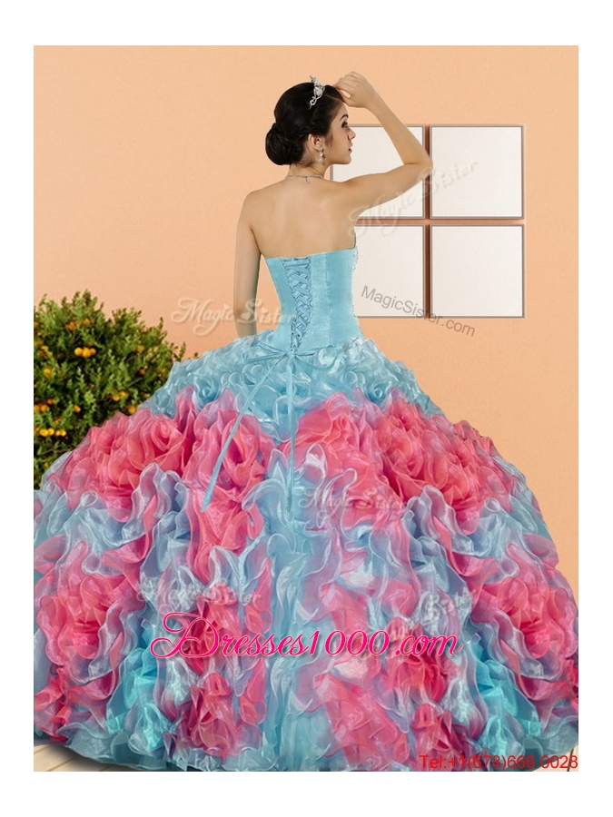 Multi Colored Multi Color 2015 Quinceanera Dresses with Beading and Ruffles