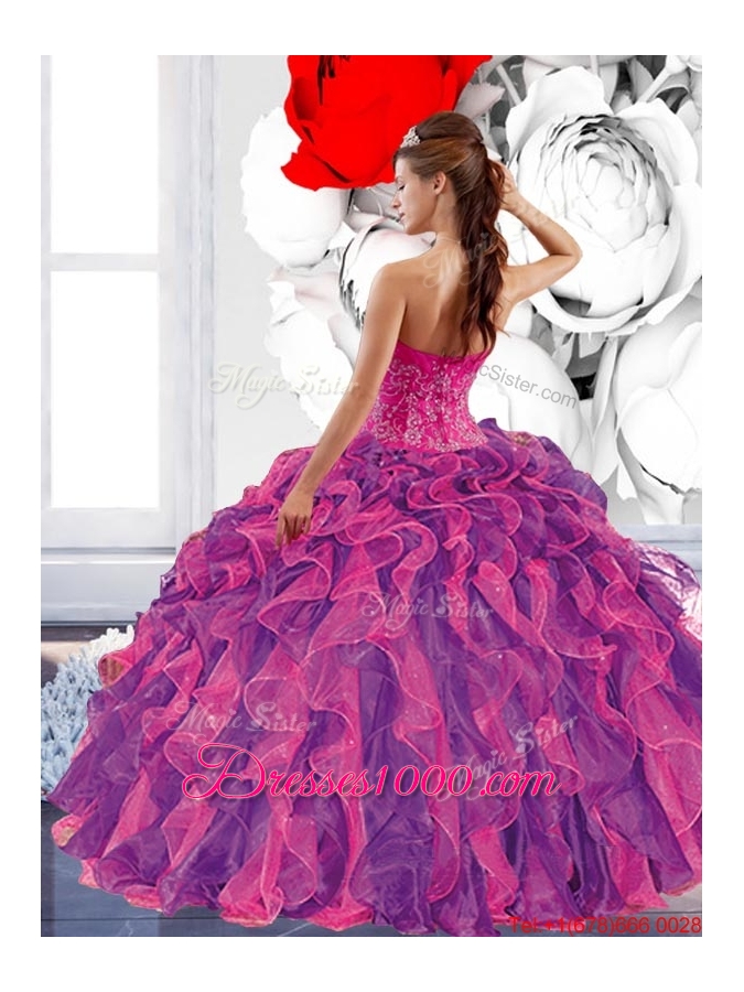 Multi Colored Sweetheart 2015 Quinceanera Dress with Appliques and Ruffles