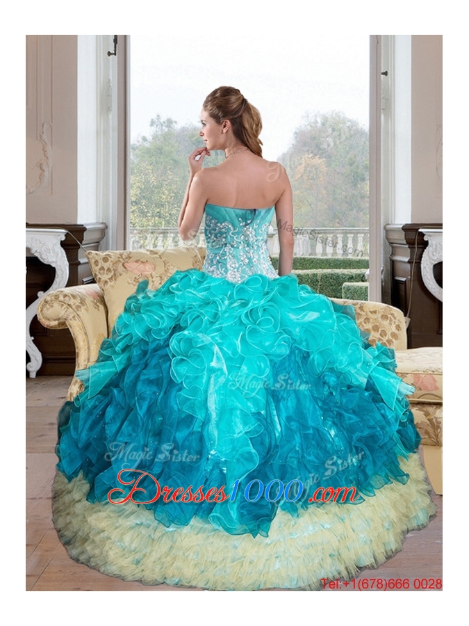 Multi Colored Sweetheart Multi Color 2015 Quinceanera Gown with Appliques and Ruffles