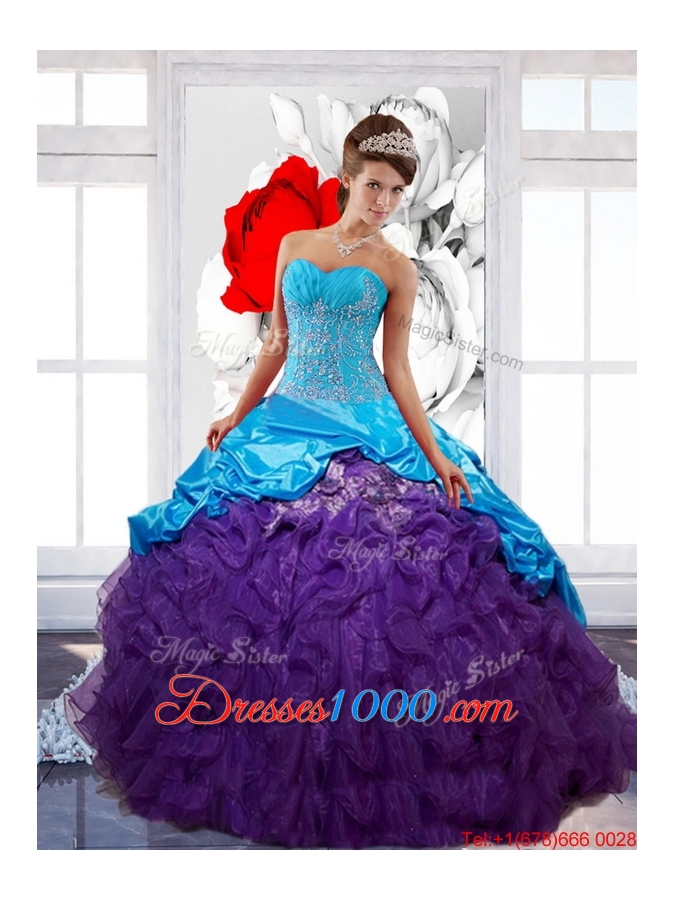 New Style Sweetheart Ruffles Quinceanera Dresses with Appliques and Pick Ups
