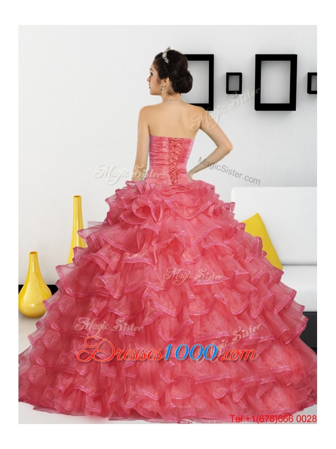2015 New Style Sweetheart Quinceanera Dresses with Appliques and Ruffled Layers