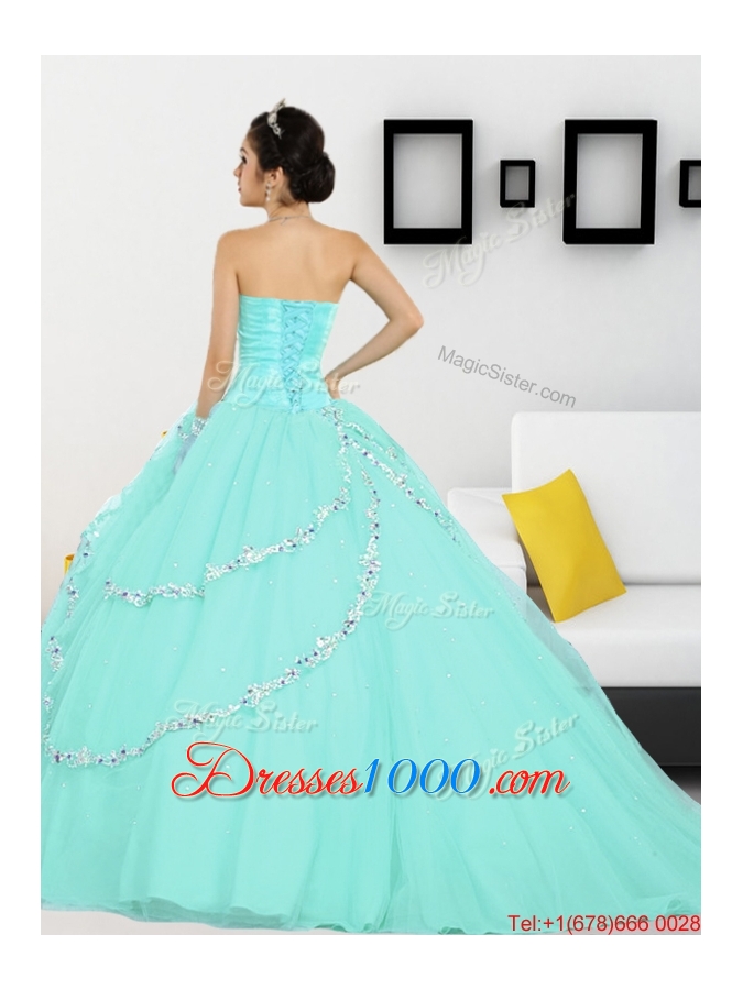 2015 The Super Hot Beading Sweetheart Quinceanera Dresses in Apple Green