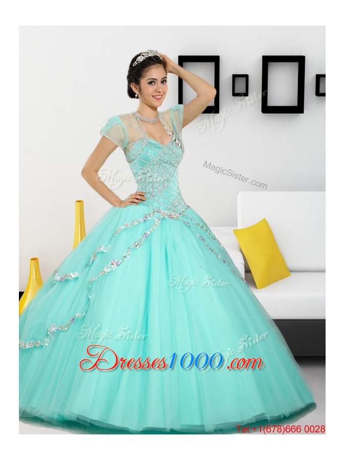 2015 The Super Hot Beading Sweetheart Quinceanera Dresses in Apple Green