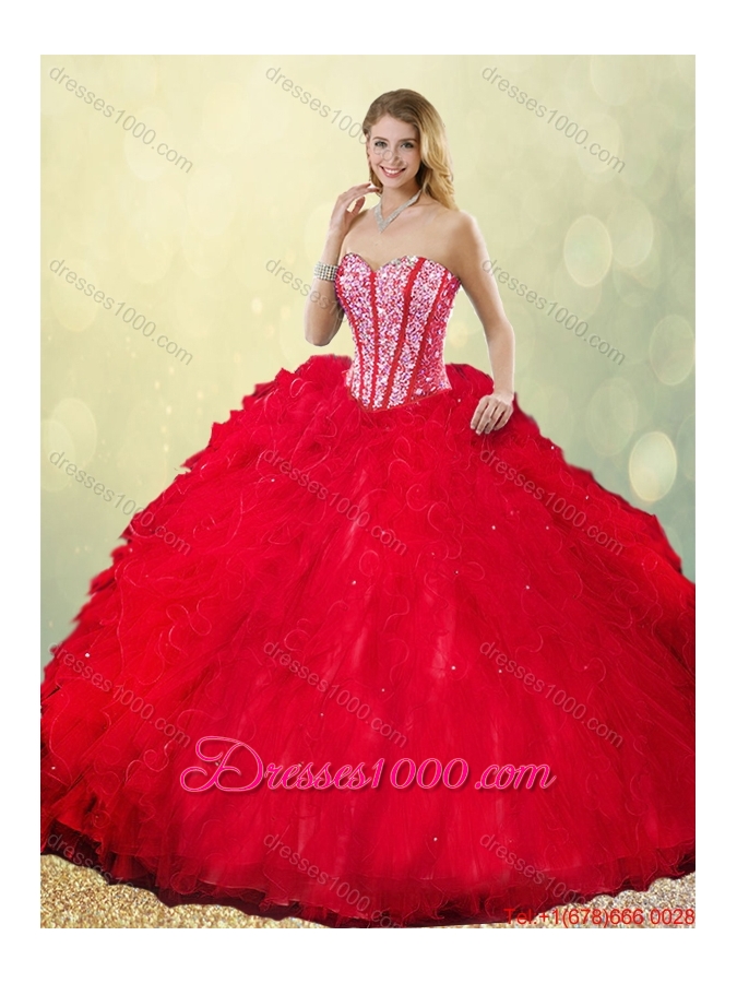 2016 Latest Sweetheart Beading Quinceanera Dresses with Ruffles