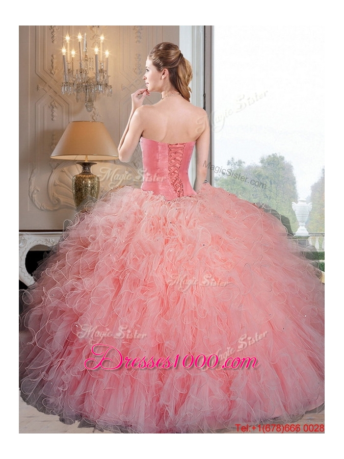 Most Popular Baby Pink Organza Quinceanera Dresses with Beading and Ruffles