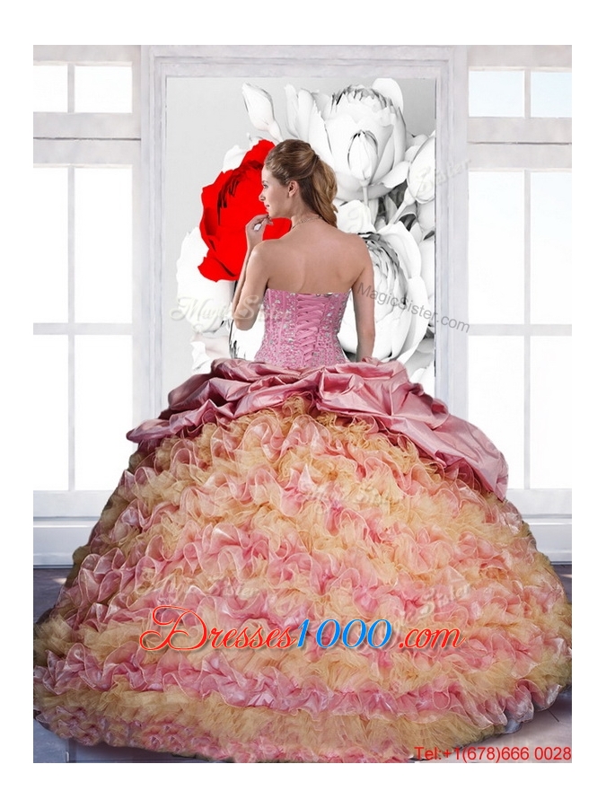 Most Popular Pick Ups and Ruffles Sweetheart 2015 Quinceanera Dresses in Multi Color