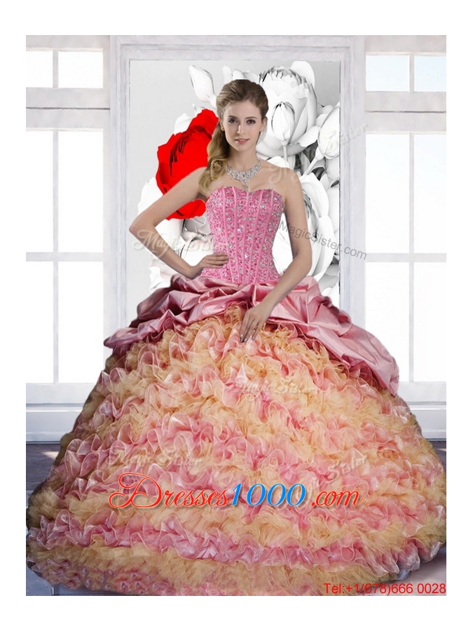 Most Popular Pick Ups and Ruffles Sweetheart 2015 Quinceanera Dresses in Multi Color