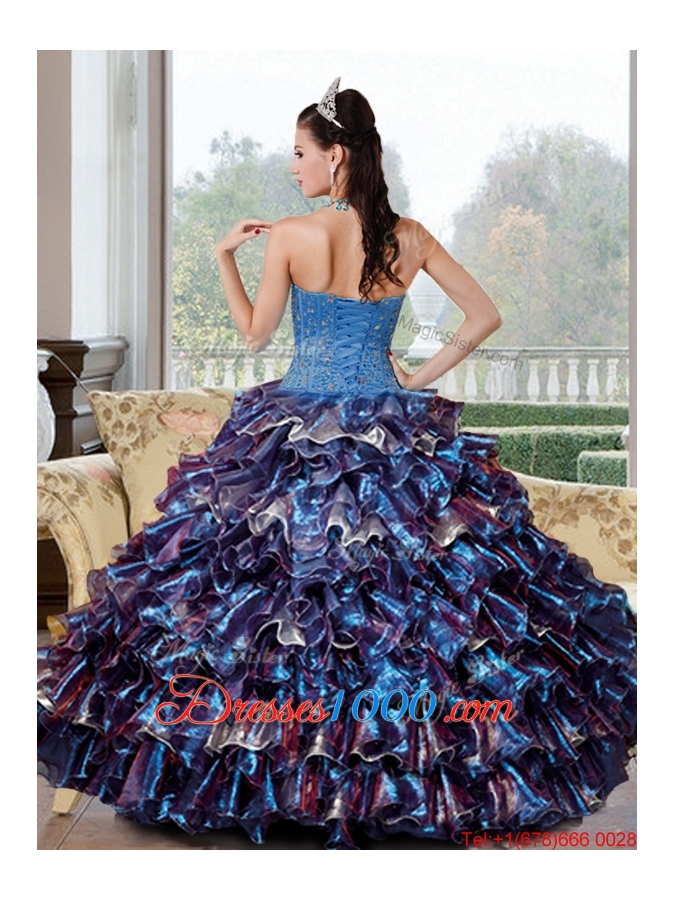 Multi Colored Beading and Ruffled Layers Sweetheart Quinceanera Dresses for 2015