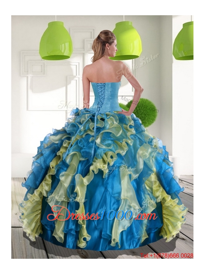 New Style Multi Color Quinceanera Dress with Beading and Ruffles for 2015