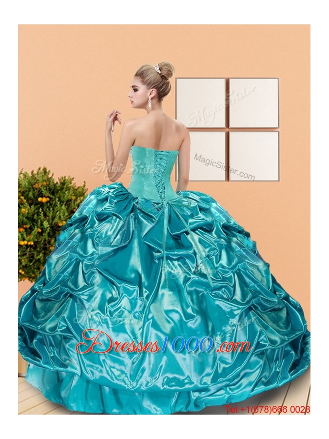 New Stylel Sweetheart Teal Quinceanera Dresses with Beading and Pick Ups