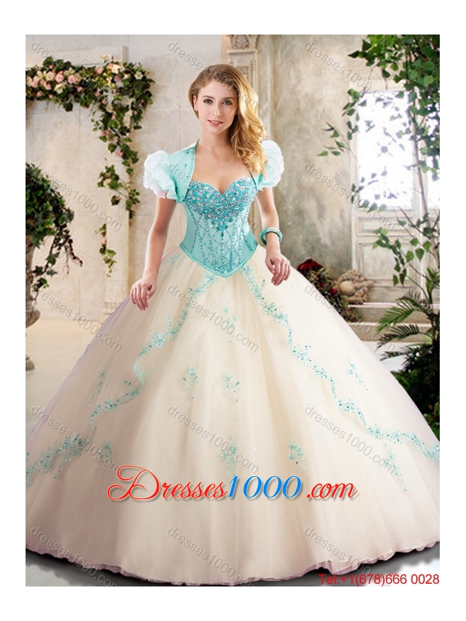 Fashionable Champagne Quinceanera Gowns with Appliques