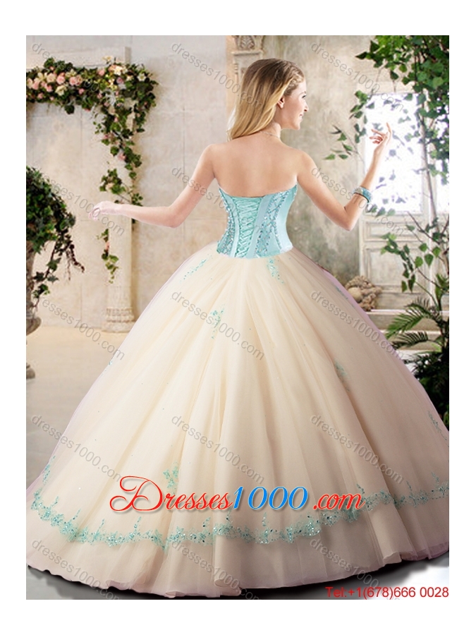 Fashionable Champagne Quinceanera Gowns with Appliques