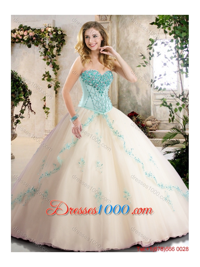 Fashionable Champagne Quinceanera Gowns with Appliques