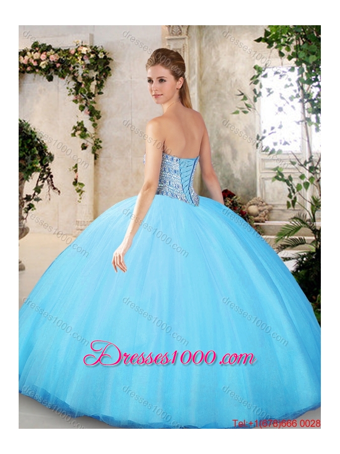 Modest Sweetheart Aqua Blue Quinceanera Dresses with Beading for 2016