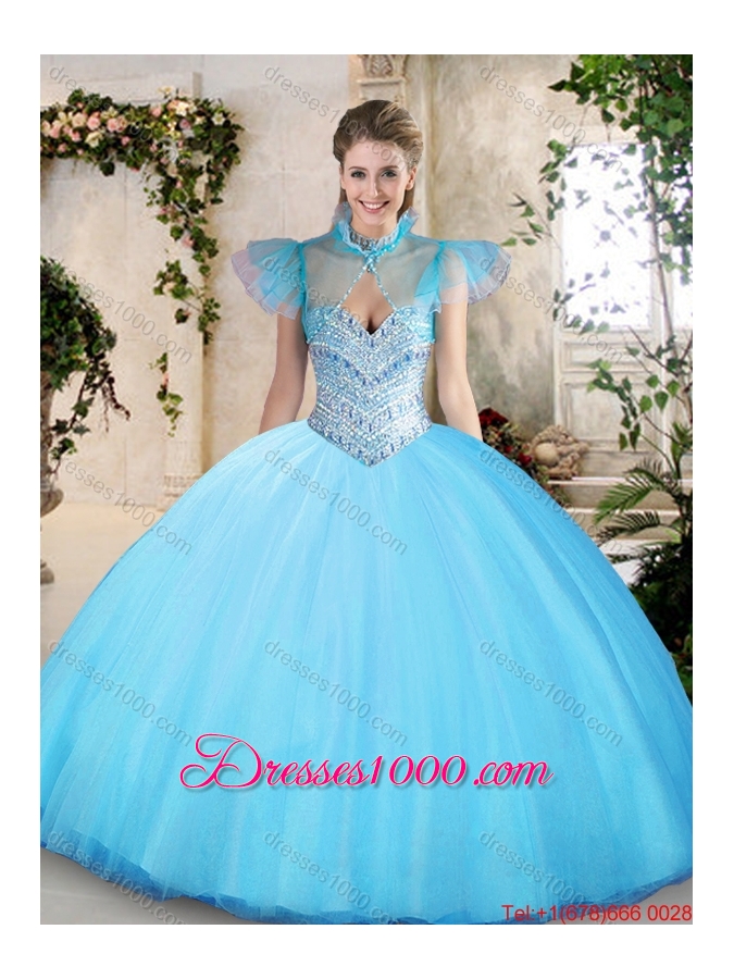 Modest Sweetheart Aqua Blue Quinceanera Dresses with Beading for 2016