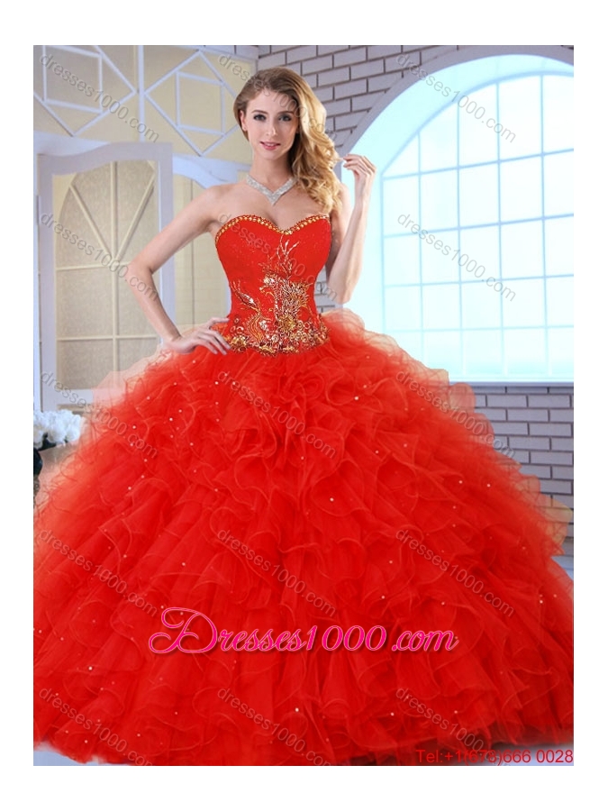 2015 Fall Beautiful Red Quinceanera Dresses with Appliques and Ruffles
