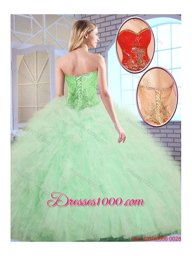 2015 Fall Beautiful Red Quinceanera Dresses with Appliques and Ruffles