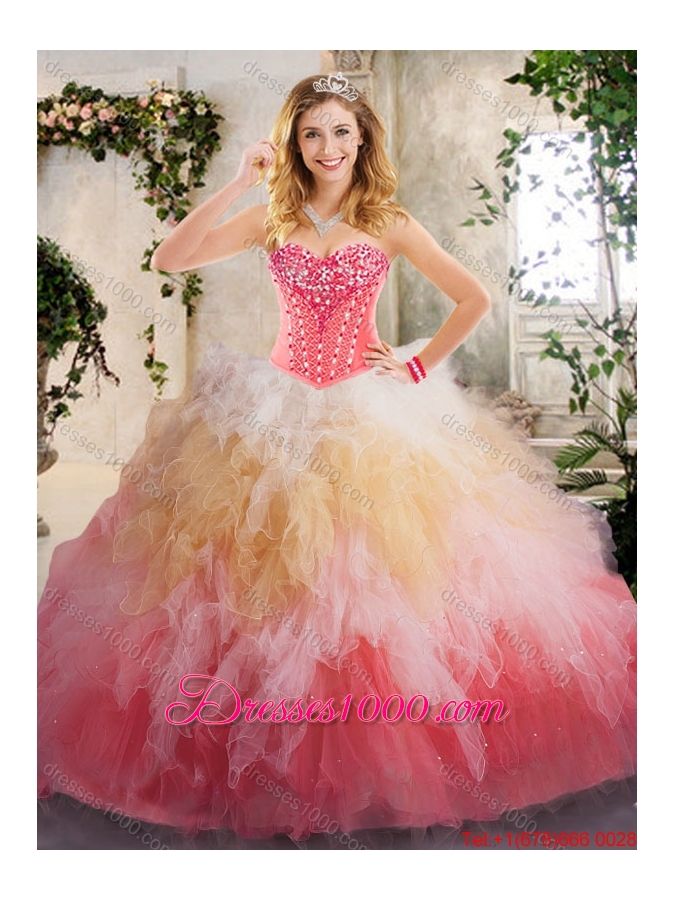 2016 Beautiful Beading and Ruffles Quinceanera Gowns in Multi Color