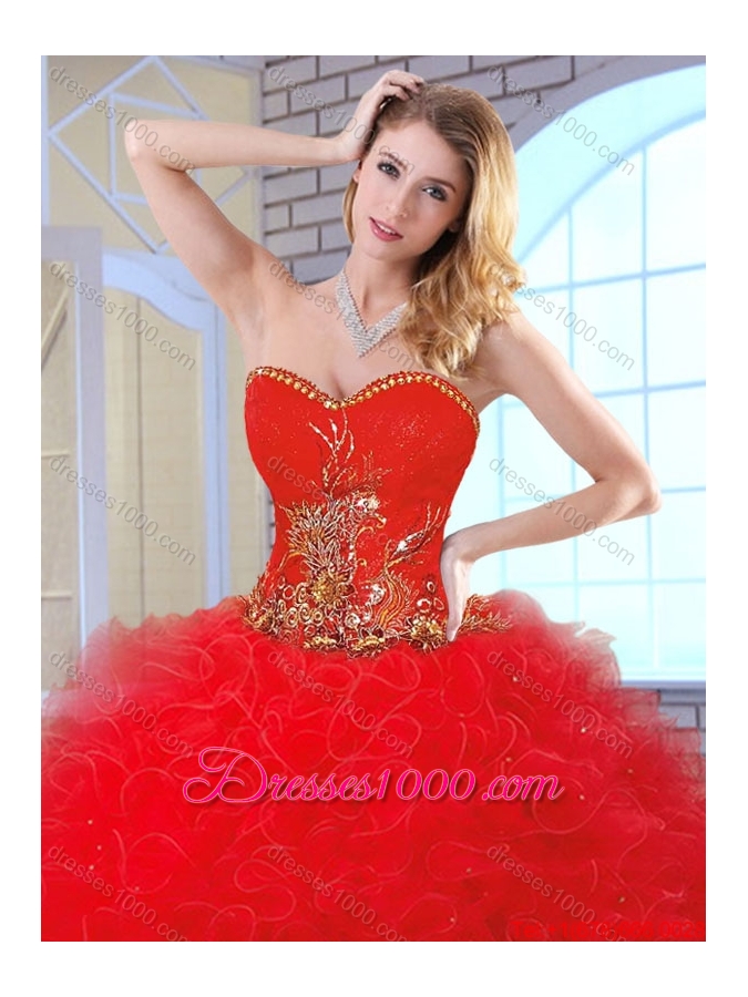 2016 Cheap Appliques and Ruffles Quinceanera Gowns with Sweetheart