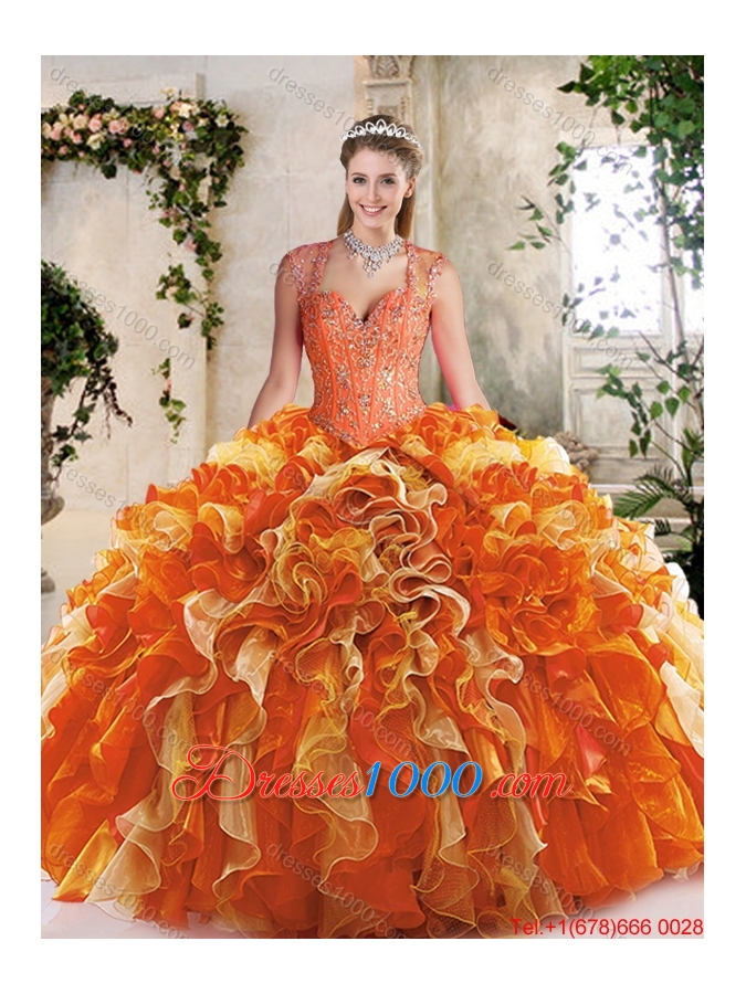 2016 Classical Straps Quinceanera Dresses with Beading and Ruffles