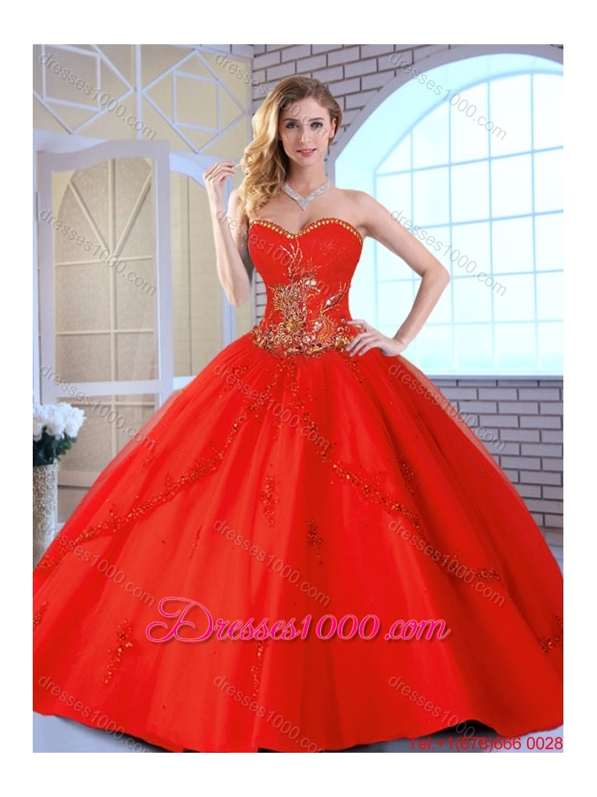 2016 Fall Cheap Appliques Sweetheart Quinceanera Gowns in Red