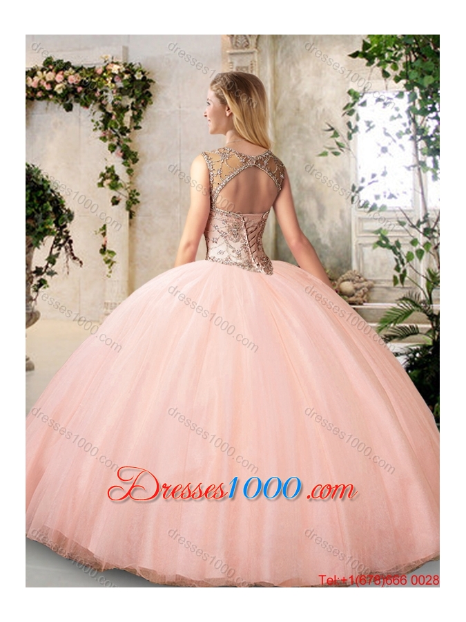 2016 Inexpensive Bateau and Beading Quinceanera Dresses