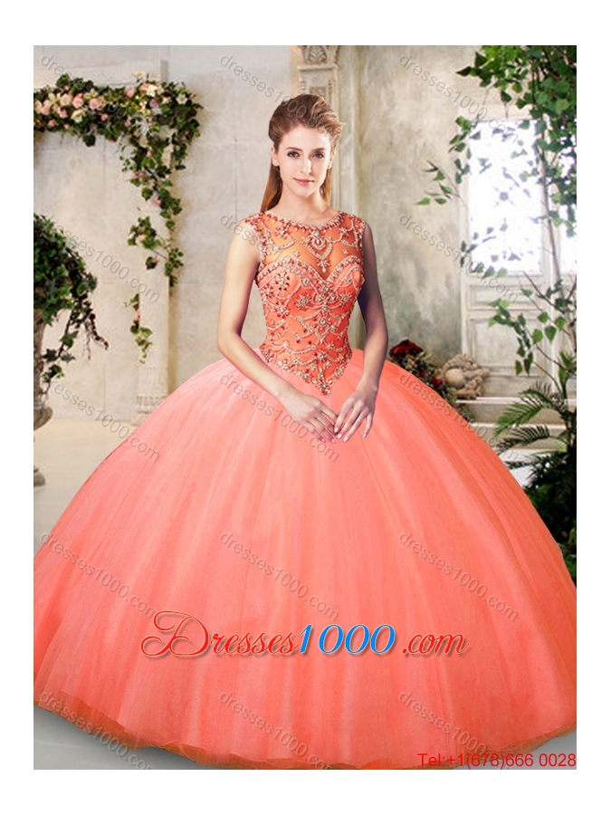 2016 Inexpensive Bateau and Beading Quinceanera Dresses