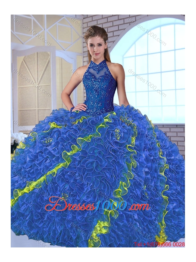 2016 Perfect High Neck Appliques Sweet 16 Dresses in Multi Color