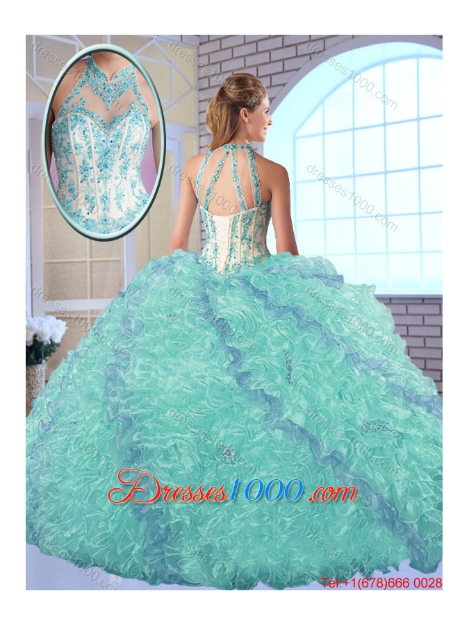 2016 Perfect High Neck Appliques Sweet 16 Dresses in Multi Color