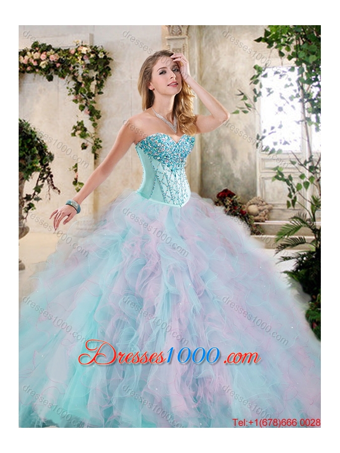2016 Perfect Multi Color Sweet 16 Dresses with Beading and Ruffles
