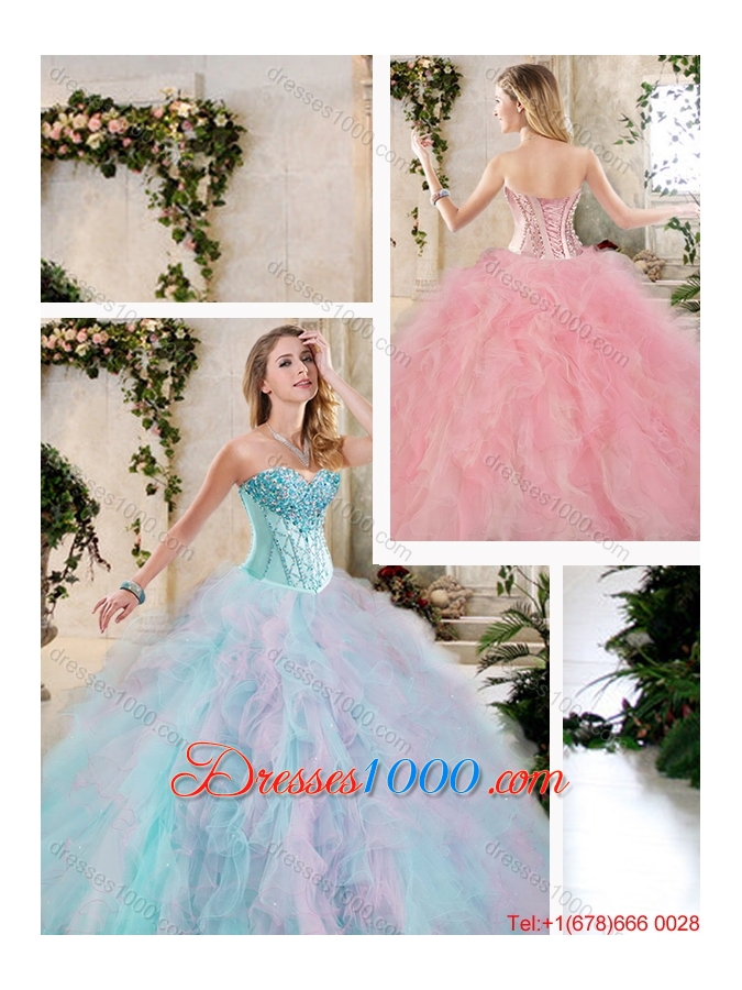 2016 Perfect Multi Color Sweet 16 Dresses with Beading and Ruffles